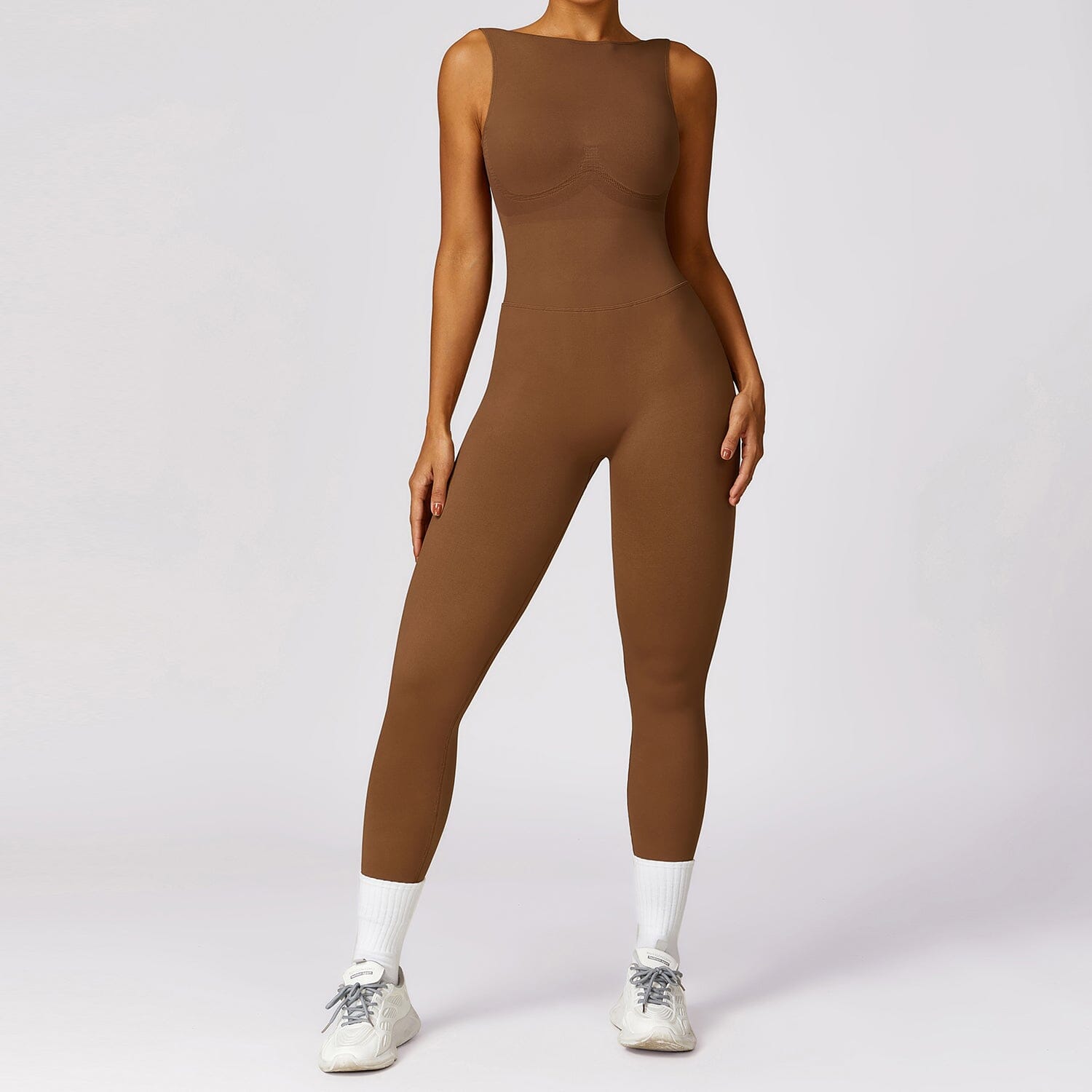 Elated Seamless V-Back Jumpsuit Jumpsuit Starlethics Birch Brown S 