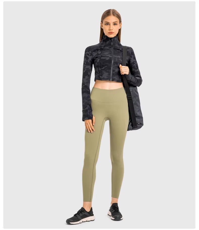Flowline Zip-Up Cropped Jacket in Camo – Model View | Starlethics Activewear