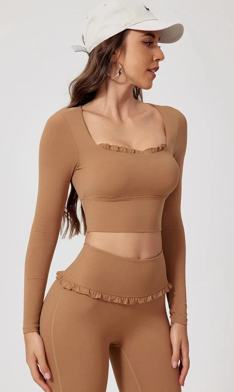 Frill Fit Long Sleeve Top Top Starlethics Brown S 
