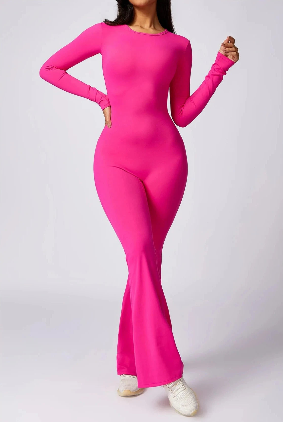 Pink long sleeve jumpsuit on sale