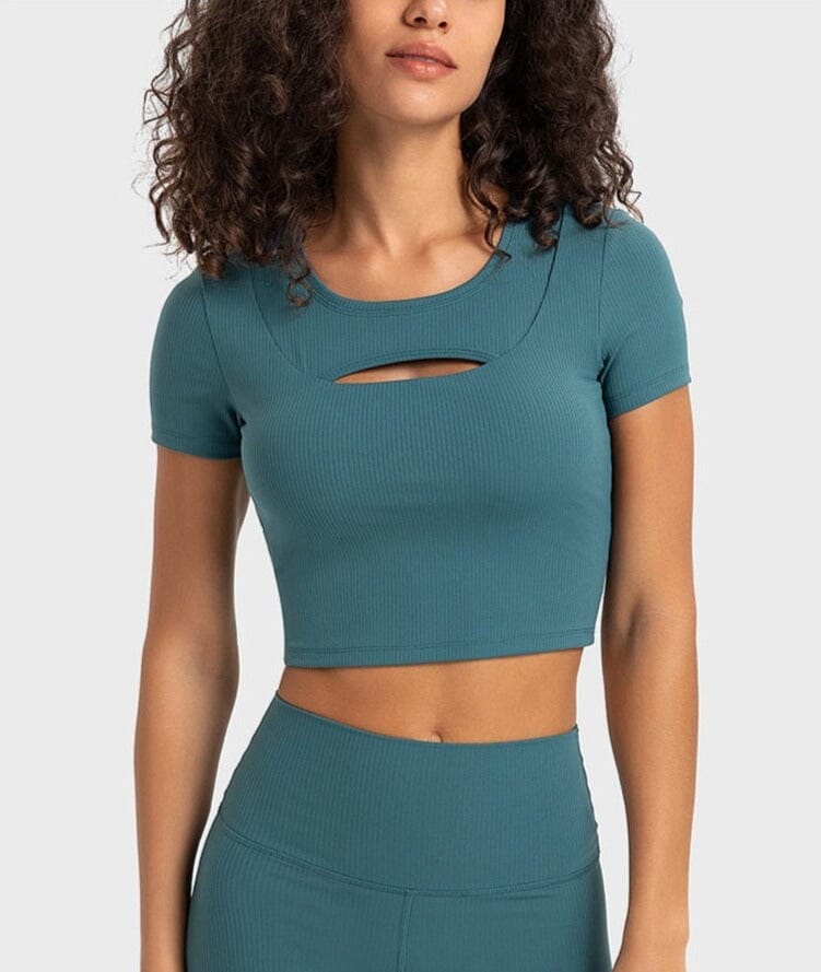 SleekFit Hollow Crop Top Top Starlethics Teal XS 