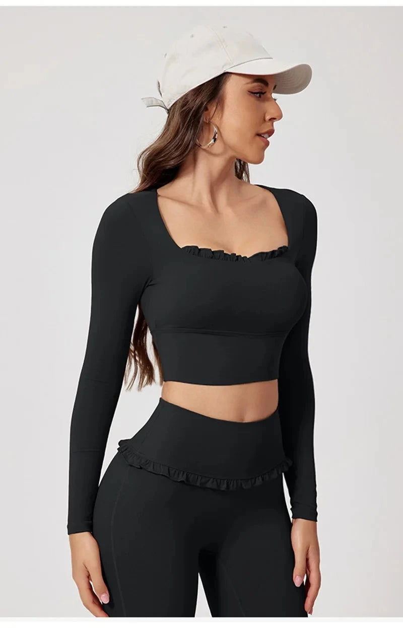 Frill Fit Long Sleeve Top Top Starlethics Black S 