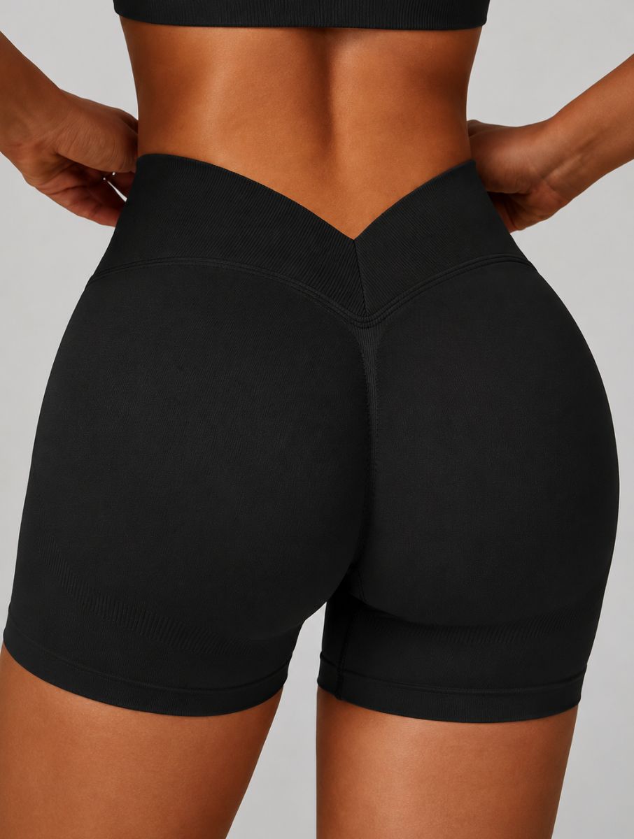 Back view of the ContourFlex Three-Piece Set shorts in black, showing the high-waisted design and body-contouring fit.