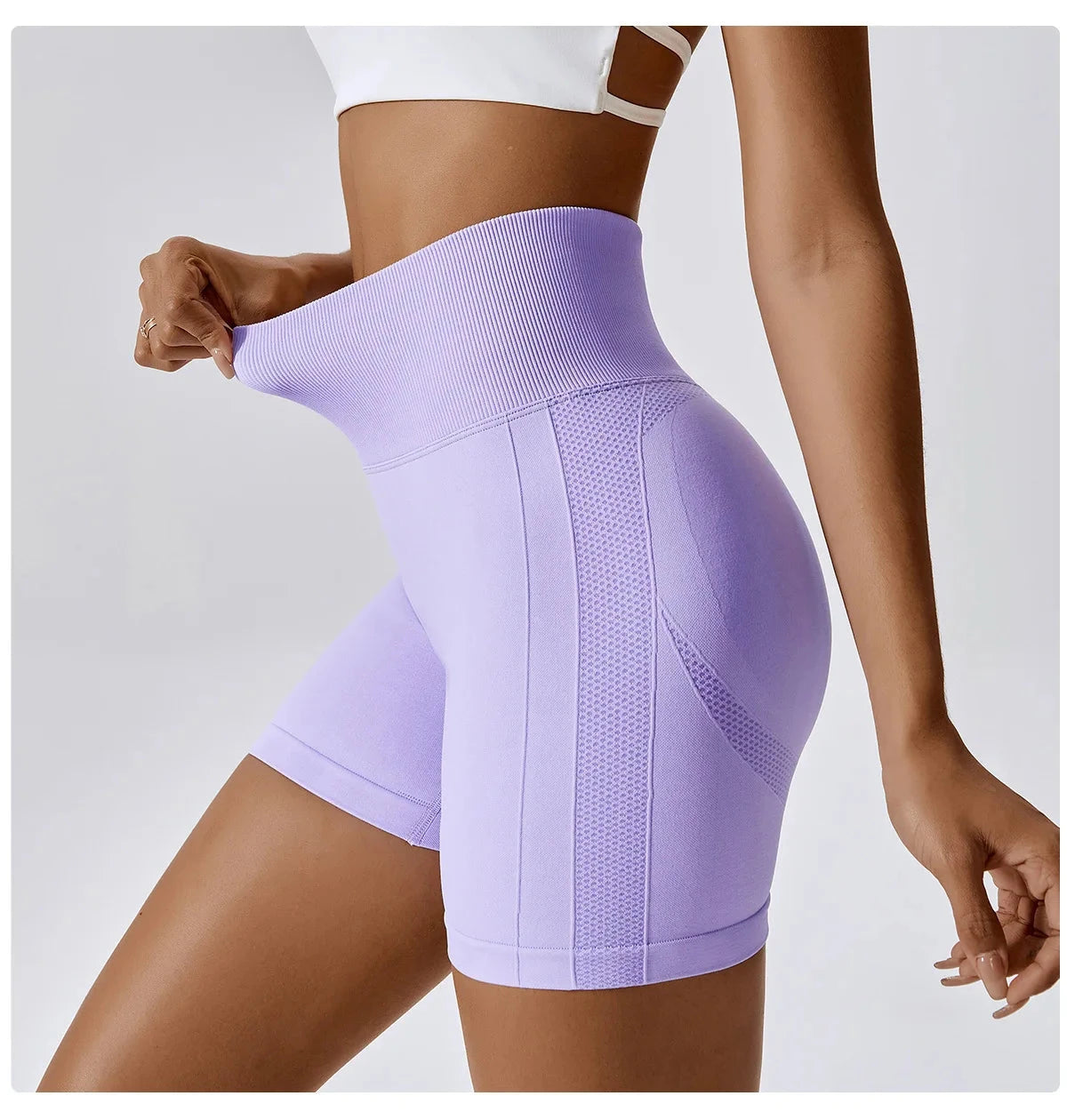 36.0Frauen Shorts Nahtlose Sport Shorts Radfahren Jogging Fitness Hohe Taille Push-Up Gym Shorts Leggings Yoga Kleidung Starlethics Purple M 