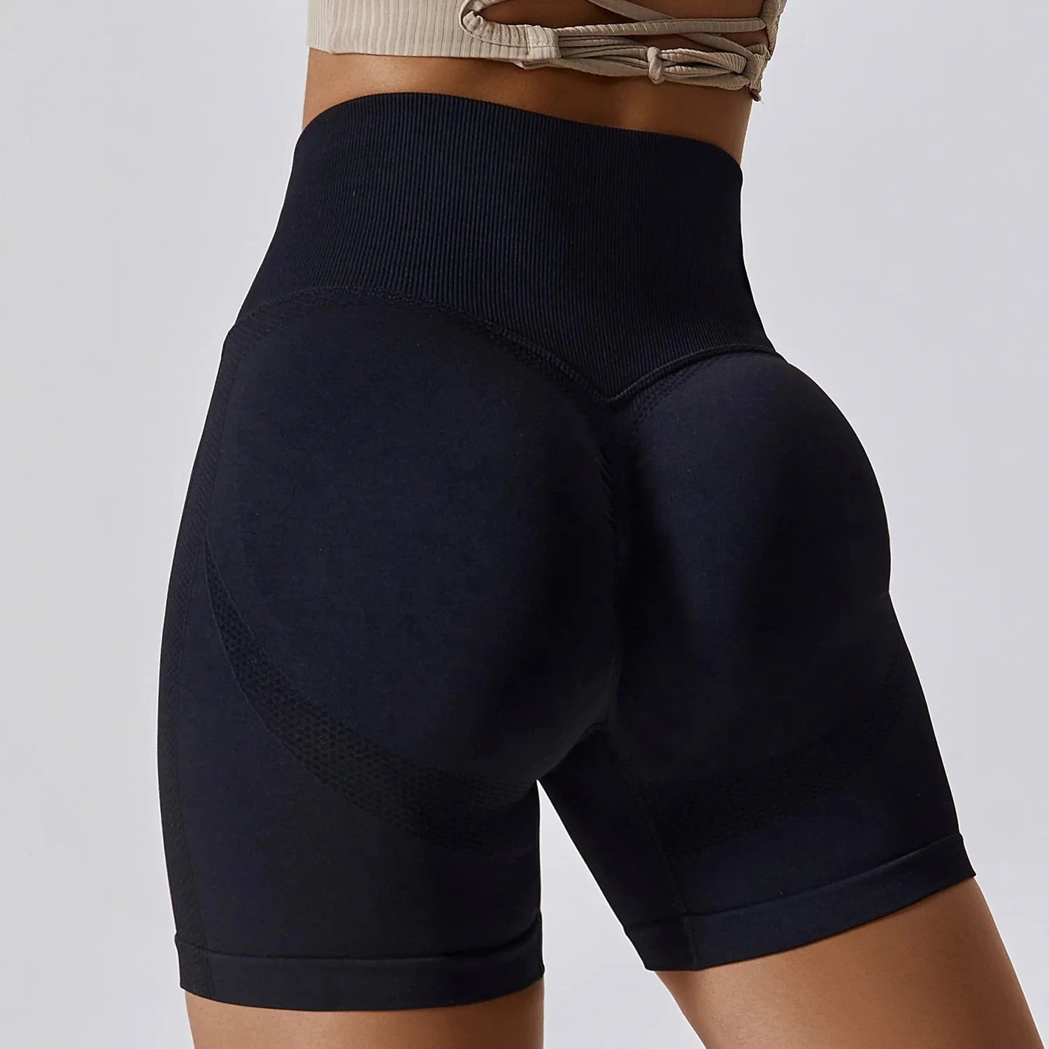 36.0Frauen Shorts Nahtlose Sport Shorts Radfahren Jogging Fitness Hohe Taille Push-Up Gym Shorts Leggings Yoga Kleidung Starlethics Black M 