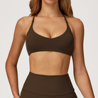 Elara Cross-Back Bra in Burnt Coffee front view