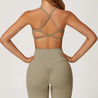 Elara Cross-Back Bra in Camel Brown back view