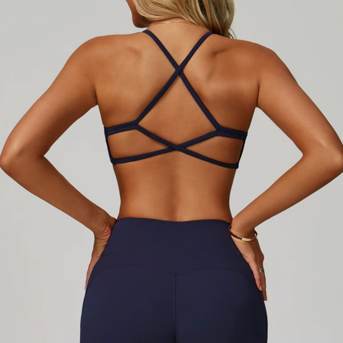 Elara Cross-Back Bra in Cobalt Blue back view