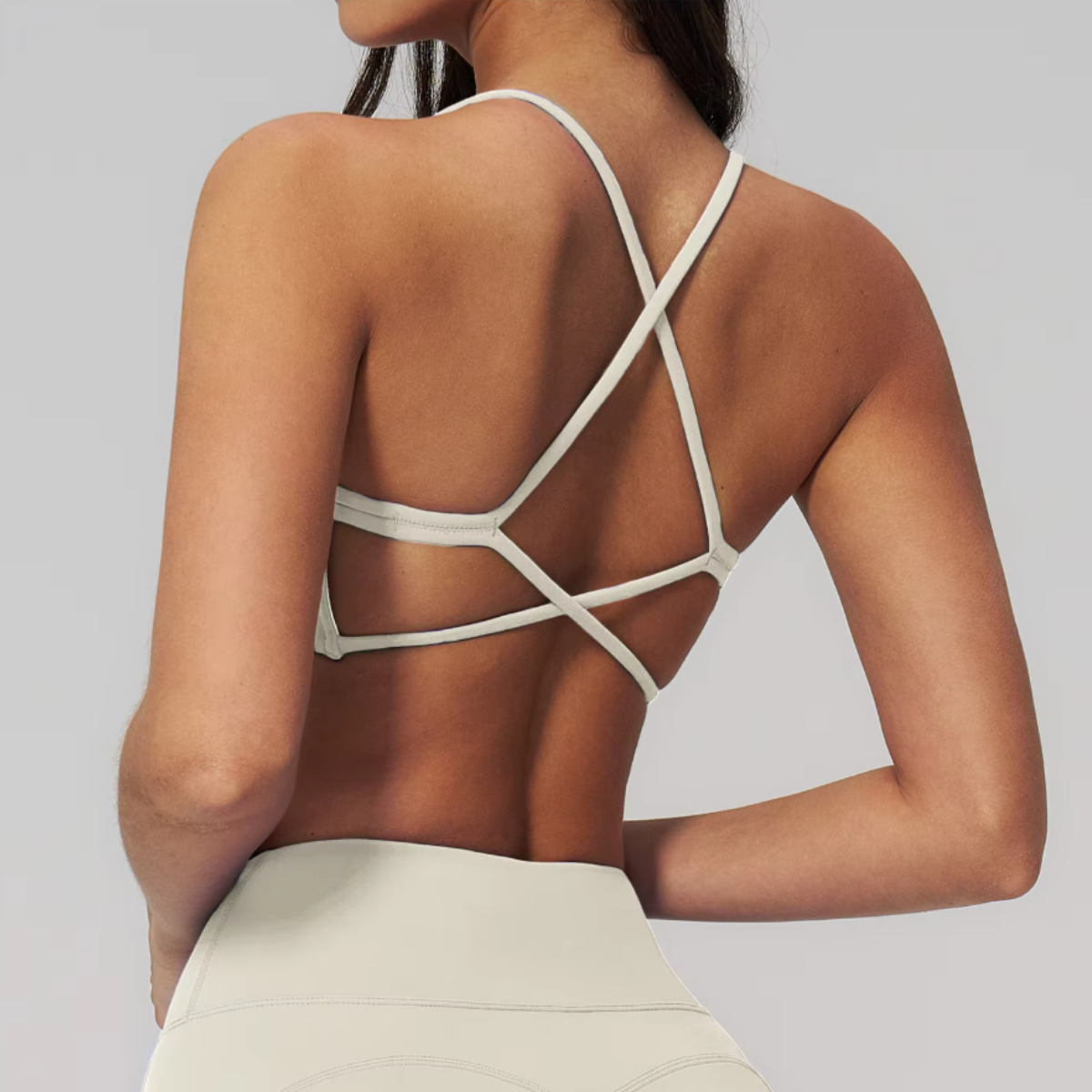 Elara Cross-Back Bra in Light Apricot back view