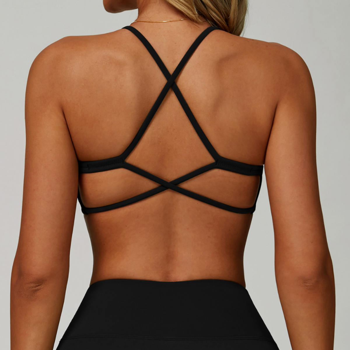 Elara Cross-Back Bra in Premium Black back view