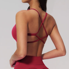 Elara Cross-Back Bra in Red Cherry back view