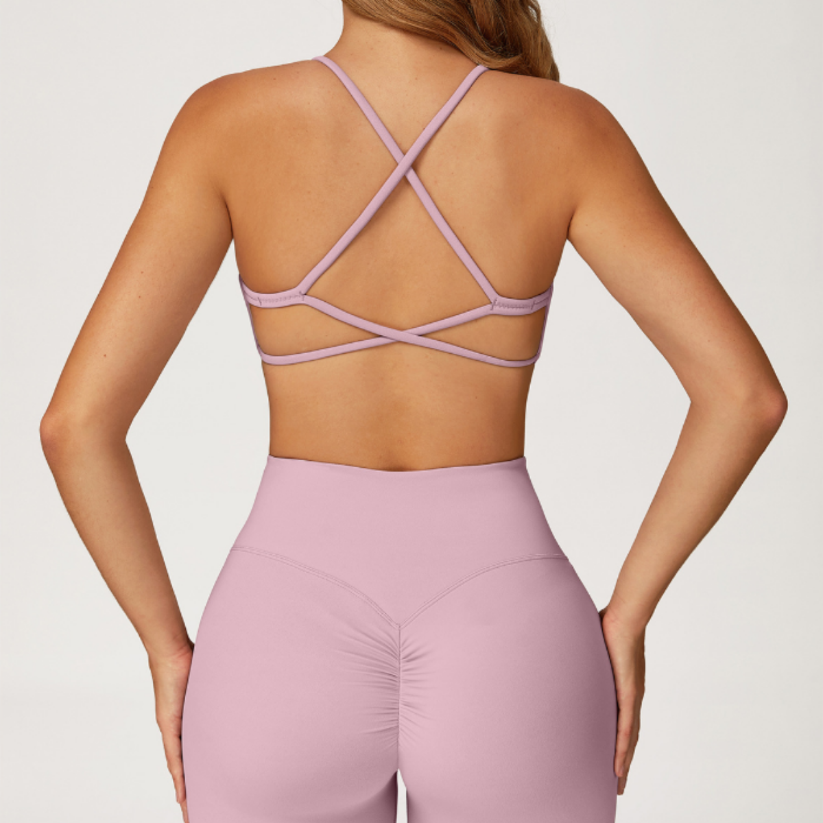 Elara Cross-Back Bra in Rose Purple back view