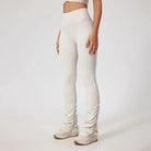 6. 1/2PCS Falten Yoga Set Frauen Sportswear Workout Hose Gym Mini Flare Legging Fitness Bh Crop Top Sport anzüge Sportlich Aktive Tragen Starlethics beige pant L 
