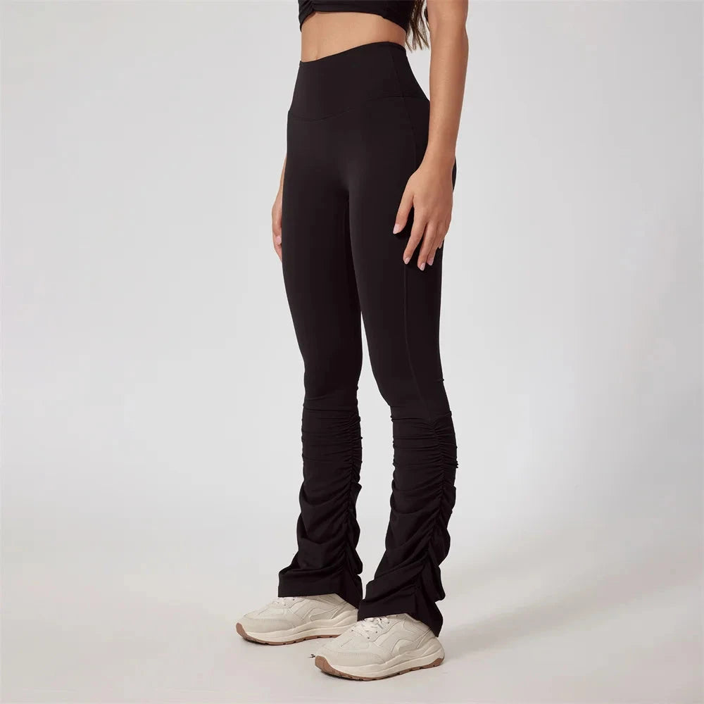 6. 1/2PCS Falten Yoga Set Frauen Sportswear Workout Hose Gym Mini Flare Legging Fitness Bh Crop Top Sport anzüge Sportlich Aktive Tragen Starlethics black pant L 