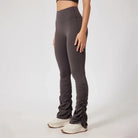 6. 1/2PCS Falten Yoga Set Frauen Sportswear Workout Hose Gym Mini Flare Legging Fitness Bh Crop Top Sport anzüge Sportlich Aktive Tragen Starlethics grey pant L 