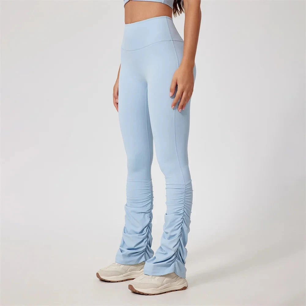 6. 1/2PCS Falten Yoga Set Frauen Sportswear Workout Hose Gym Mini Flare Legging Fitness Bh Crop Top Sport anzüge Sportlich Aktive Tragen Starlethics blue pant L 