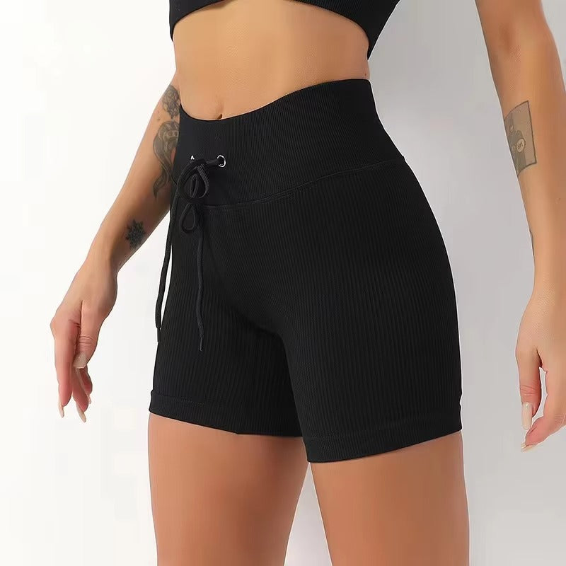 Piper Ribbed String Shorts – Model View 4 | Starlethics Activewear