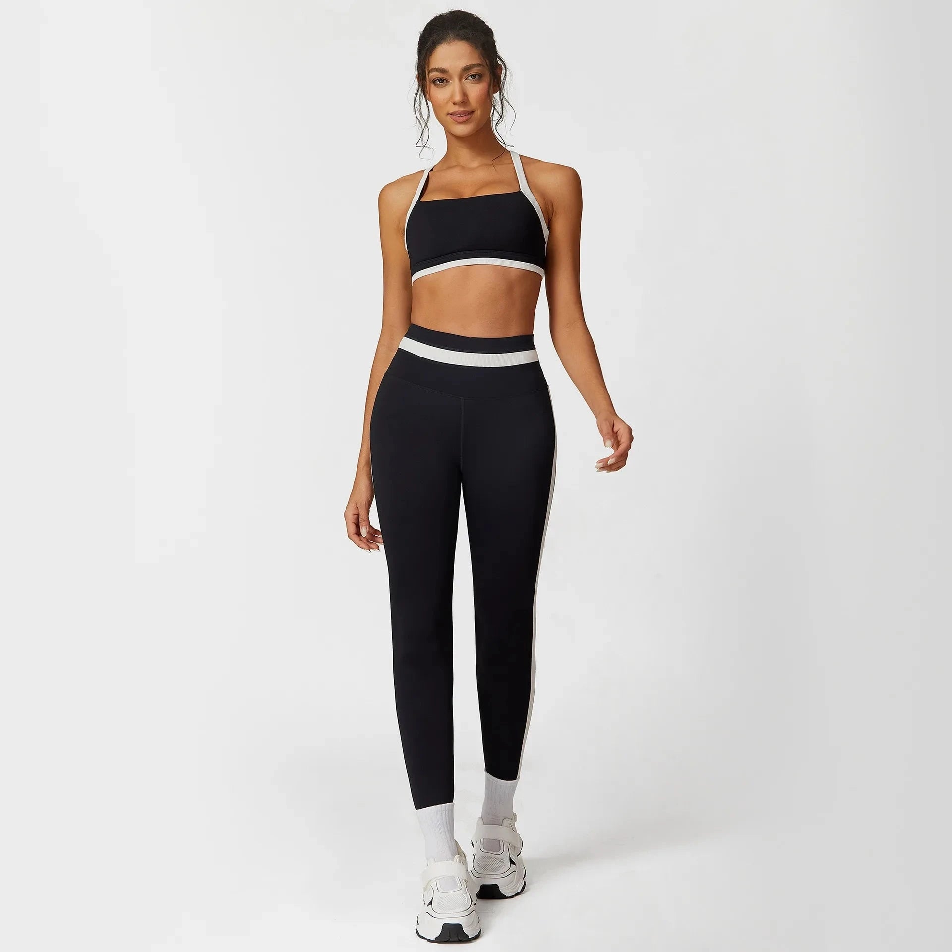 39.2 Yoga-Sets 2 Stück Frauen kollidieren Farbe gerippte Sporta nzüge stoß fester BH & Leggings mit hoher Taille elastische Trainings kleidung im Fitness studio Starlethics 