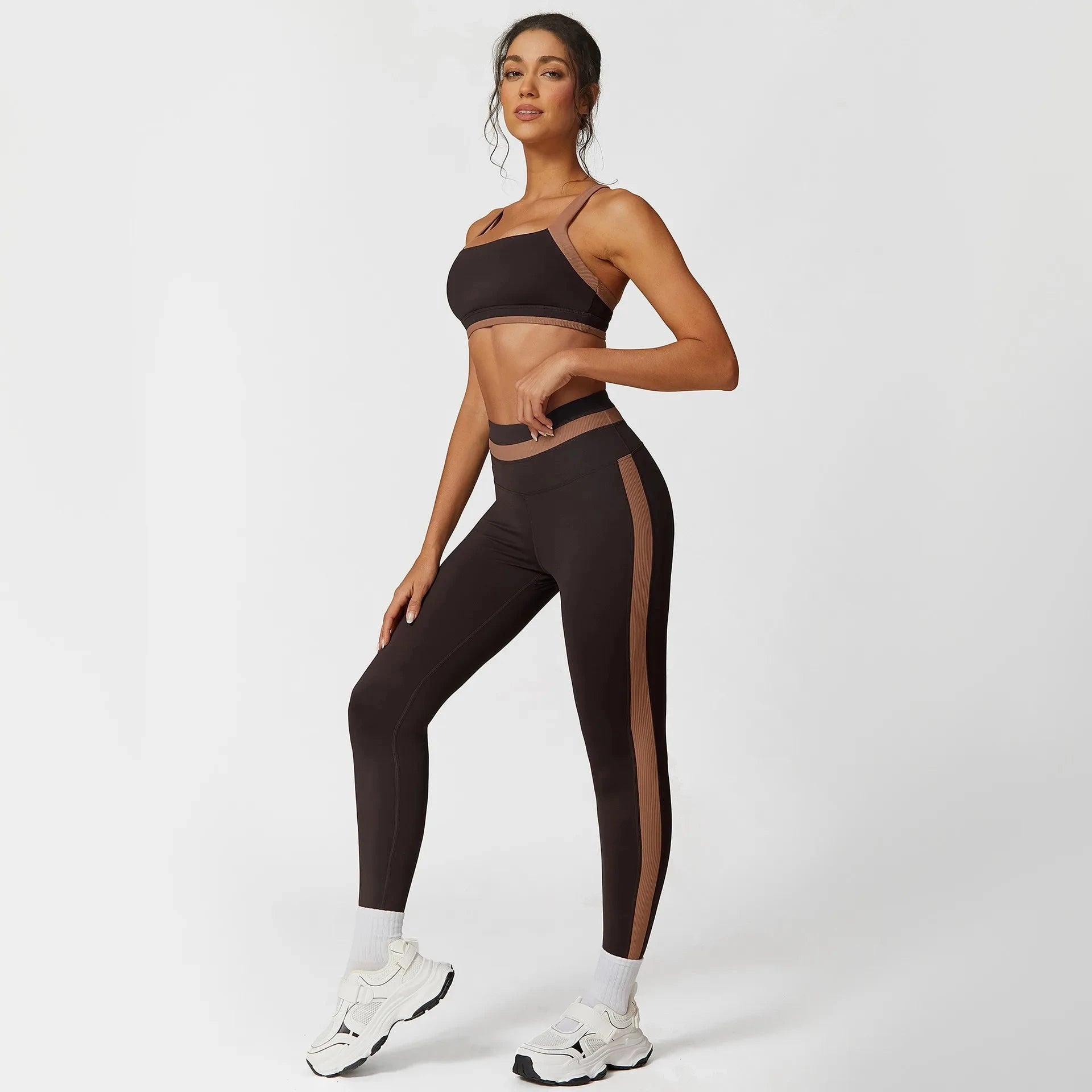 39.2 Yoga-Sets 2 Stück Frauen kollidieren Farbe gerippte Sporta nzüge stoß fester BH & Leggings mit hoher Taille elastische Trainings kleidung im Fitness studio Starlethics 