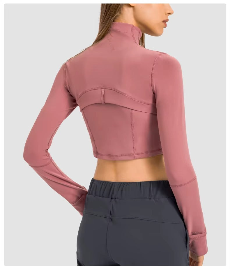 Flowline Zip-Up Cropped Jacket in Pink – Model View | Starlethics Activewear