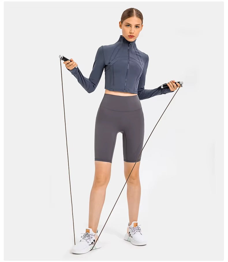 Flowline Zip-Up Cropped Jacket in Pink – Model View | Starlethics Activewear