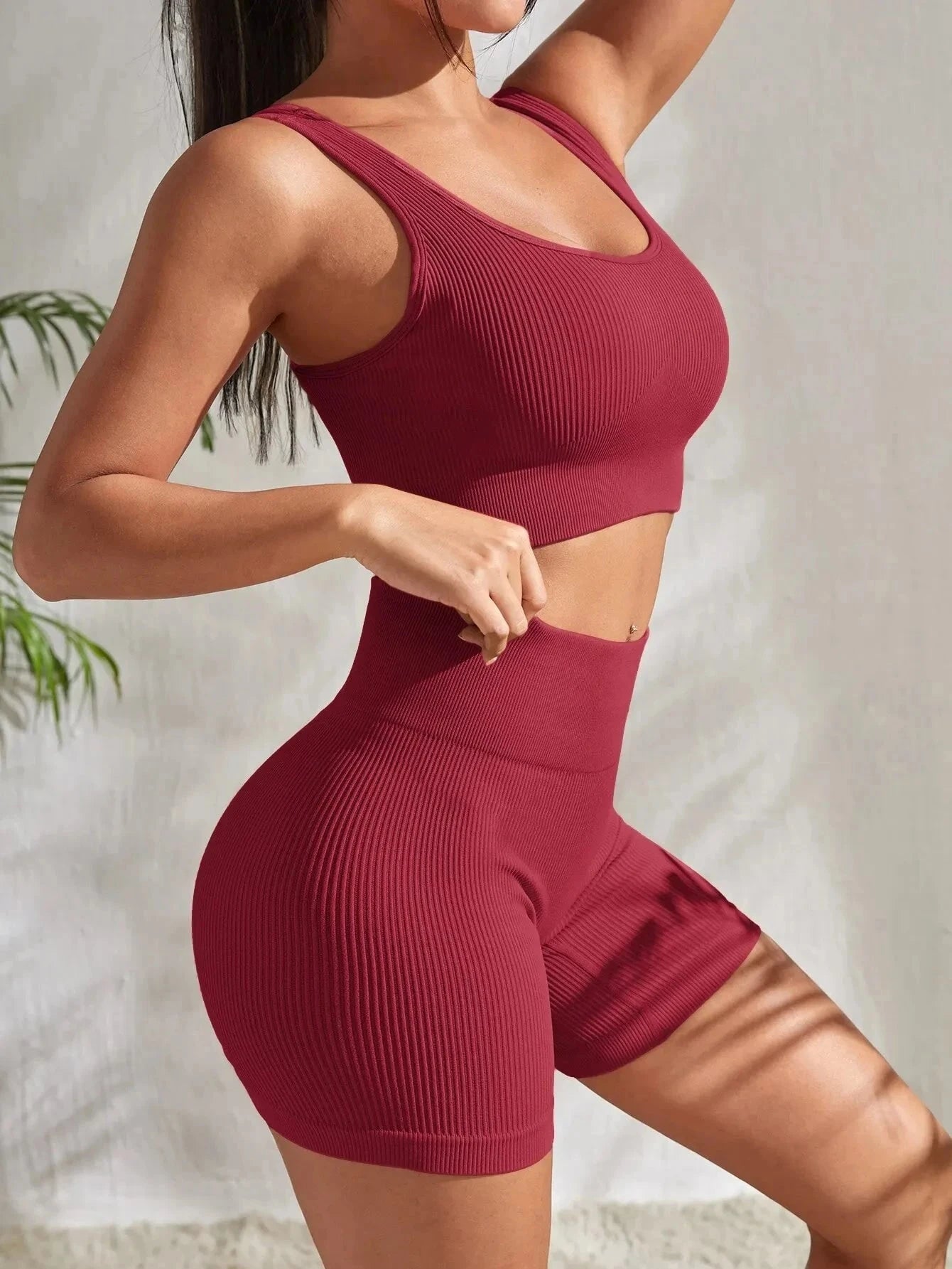8. Nahtlose gerippte Yoga-Sets Trainings sets für Frauen 2-teilige Fitness anzüge gerippte Ernte Tank Shorts mit hoher Taille Outfits Fitness Laufen Starlethics 