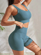 8.2 Nahtlose gerippte Yoga-Sets Trainings sets für Frauen 2-teilige Fitness anzüge gerippte Ernte Tank Shorts mit hoher Taille Outfits Fitness Laufen (Copy) Starlethics Grey Green L 