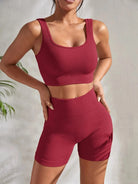 8. Nahtlose gerippte Yoga-Sets Trainings sets für Frauen 2-teilige Fitness anzüge gerippte Ernte Tank Shorts mit hoher Taille Outfits Fitness Laufen Starlethics Rot L 