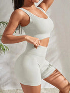 8.2 Nahtlose gerippte Yoga-Sets Trainings sets für Frauen 2-teilige Fitness anzüge gerippte Ernte Tank Shorts mit hoher Taille Outfits Fitness Laufen (Copy) Starlethics WHITE L 