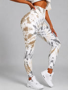 Seamless Tie-Dye Scrunch Leggings in green, shown in a side pose with a tie-dye pattern.