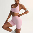 32.1 Impact Shorts Set Nahtloses Yoga-Set Damen Neckholder Sport-BH Niedrige Taille Scrunch Bum Gym Shorts 2-teilig Sportanzüge Trainingskleidung Starlethics 