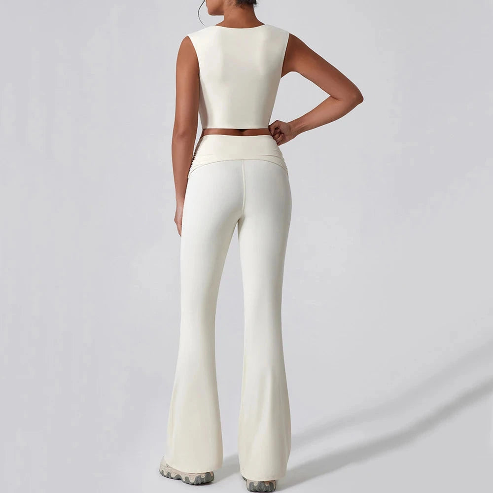 7. 1/2PCS Frauen Yoga Set Workout Hose Outfits Fitness Sportswear Gym Trainingsanzug Hohe Taille Flare Leggings Sport Bh sportlich Tragen Starlethics 