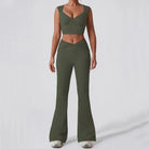 7. 1/2PCS Frauen Yoga Set Workout Hose Outfits Fitness Sportswear Gym Trainingsanzug Hohe Taille Flare Leggings Sport Bh sportlich Tragen Starlethics army trouser set M 