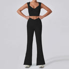 7. 1/2PCS Frauen Yoga Set Workout Hose Outfits Fitness Sportswear Gym Trainingsanzug Hohe Taille Flare Leggings Sport Bh sportlich Tragen Starlethics black trouser set M 