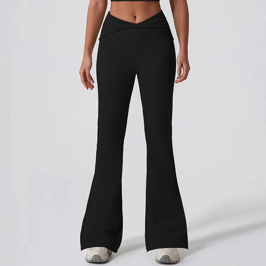 7. 1/2PCS Frauen Yoga Set Workout Hose Outfits Fitness Sportswear Gym Trainingsanzug Hohe Taille Flare Leggings Sport Bh sportlich Tragen Starlethics black trouser M 