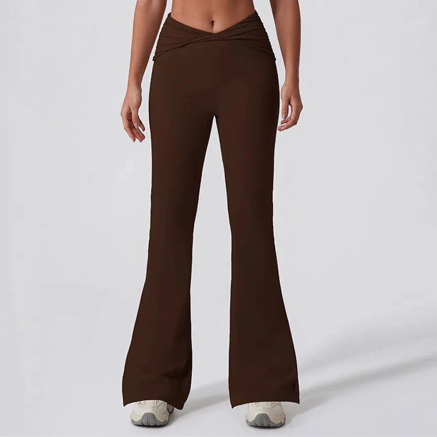 7. 1/2PCS Frauen Yoga Set Workout Hose Outfits Fitness Sportswear Gym Trainingsanzug Hohe Taille Flare Leggings Sport Bh sportlich Tragen Starlethics brown trouser M 