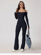 Toned Off-Shoulder Flared Jumpsuit Jumpsuit Starlethics Black S 