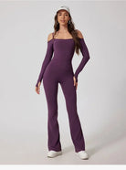 Toned Off-Shoulder Flared Jumpsuit Jumpsuit Starlethics Purple S 