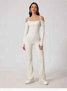 Toned Off-Shoulder Flared Jumpsuit Jumpsuit Starlethics White S 