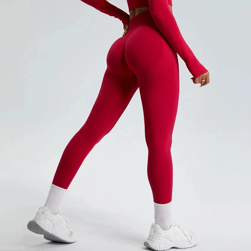 TrainHer Ribbed Seamless Leggings Leggings Starlethics Oxblood Red S 