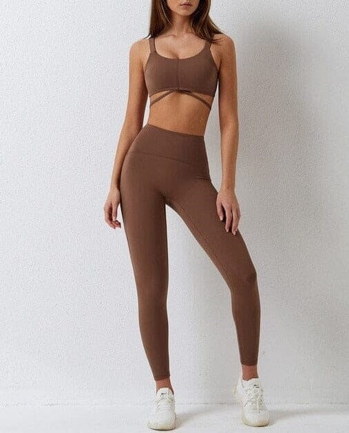 Fitness Flair Set - Leggings + Top Sets Starlethics Brown S 