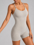 Veloura Seamless Sculpt Jumpsuit in Oatmeal, shown in a front pose with a sculpting fit.