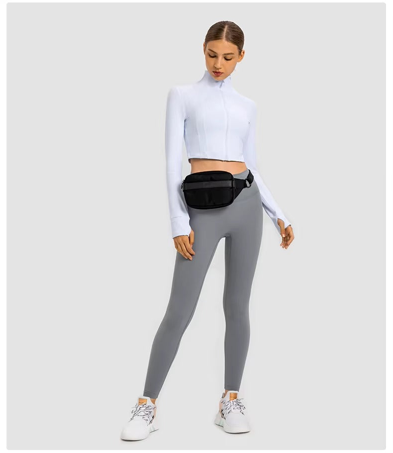 Flowline Zip-Up Cropped Jacket in White – Model View | Starlethics Activewear