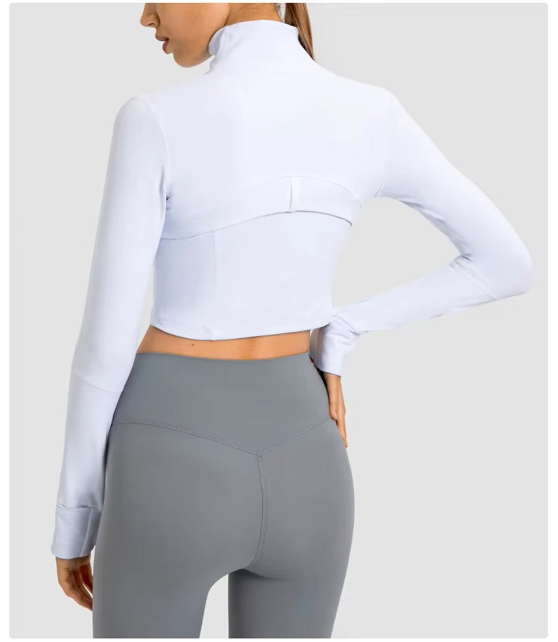 Flowline Zip-Up Cropped Jacket in White – Model View | Starlethics Activewear