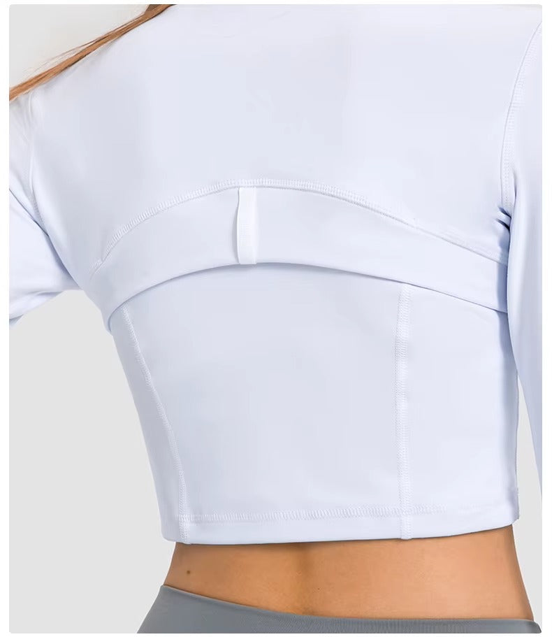Flowline Zip-Up Cropped Jacket in White – Model View | Starlethics Activewear