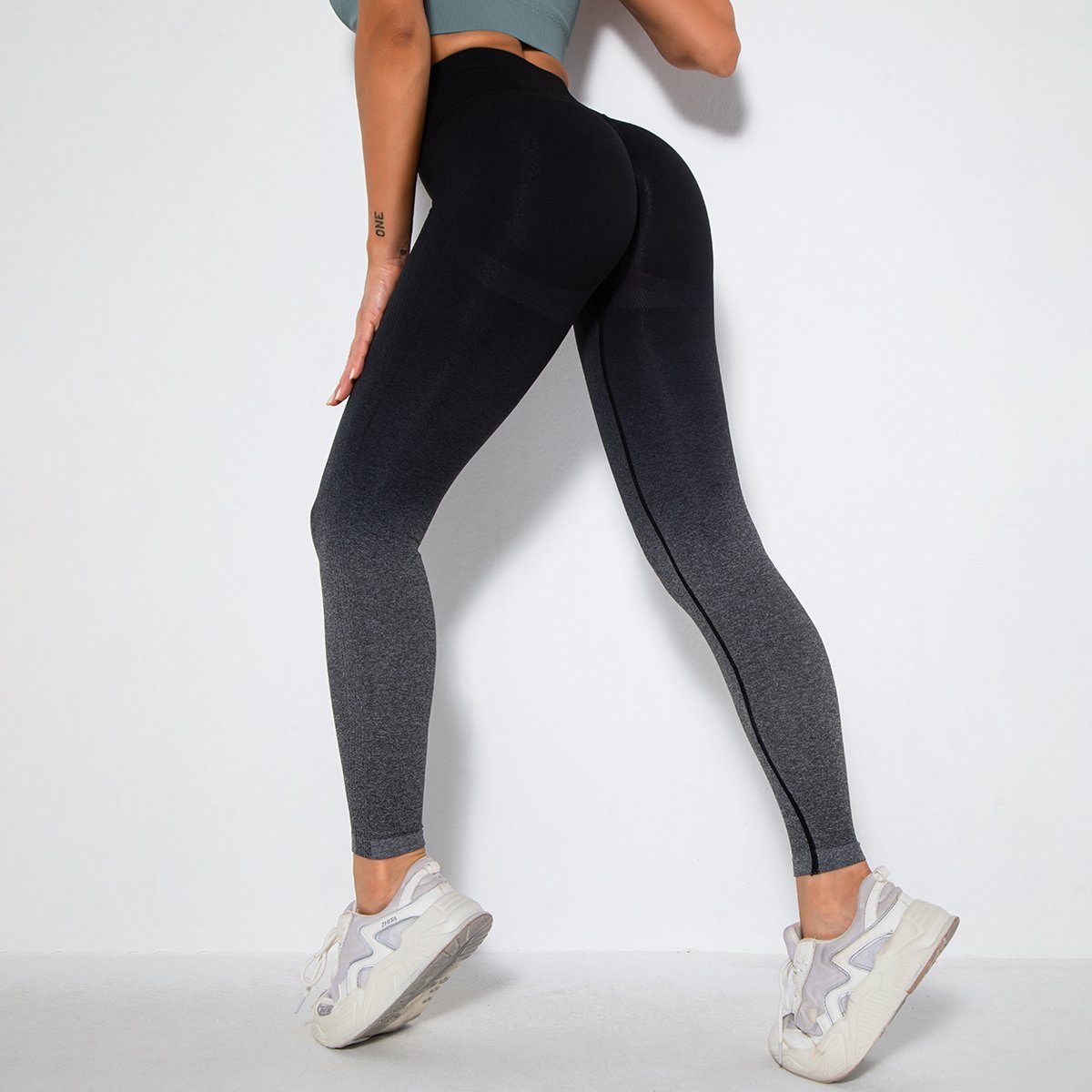 Fade Scrunch Leggings Fitness Leggings Truetights Black gray S 