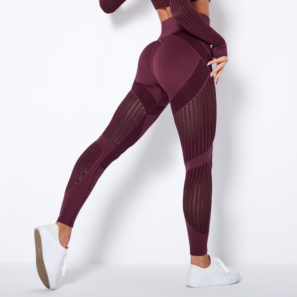 Mesh Seamless Leggings Fitness Leggings Truetights Wine red XS 