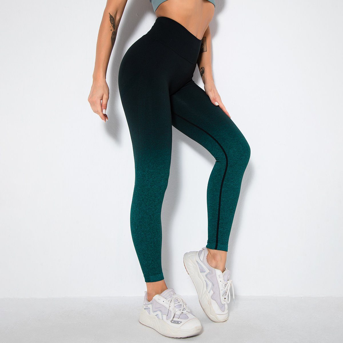 Fade Scrunch Leggings Fitness Leggings Truetights Black green S 
