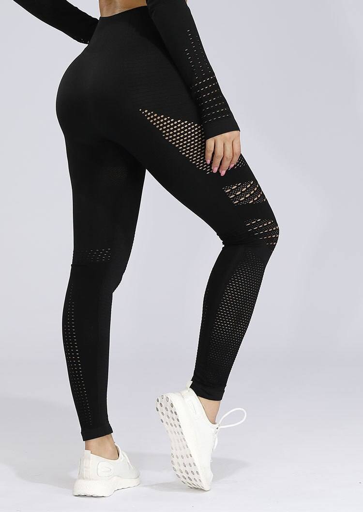 Crochet Seamless Leggings Fitness Leggings Truetights Black S 