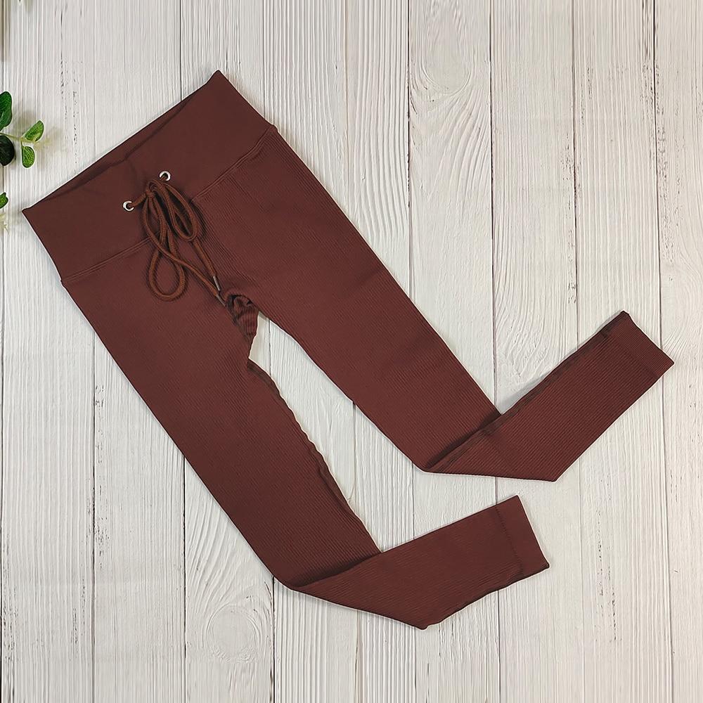 High Waist String Leggings Fitness Leggings Truetights Brown S 